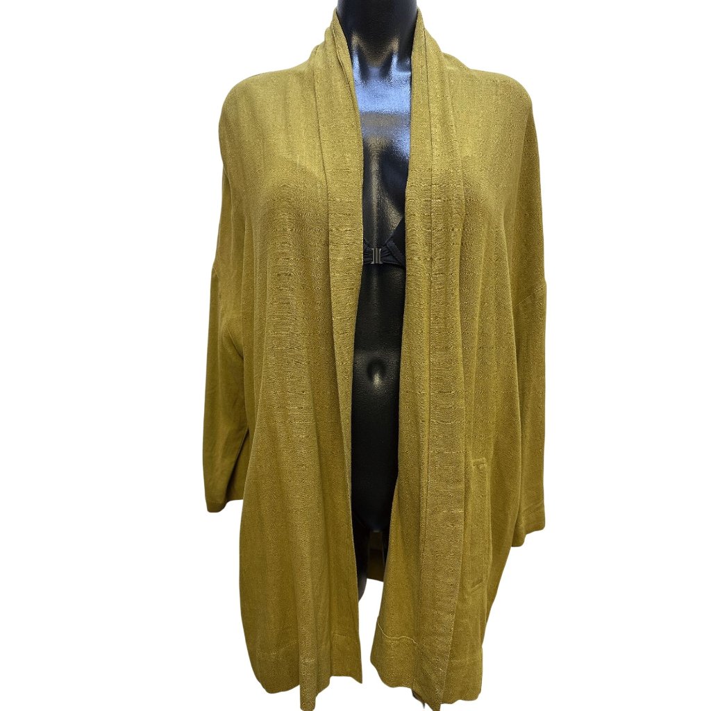 Grade & Gather Linen Blend Mustard Yellow Open Front Cardigan W/Pockets L